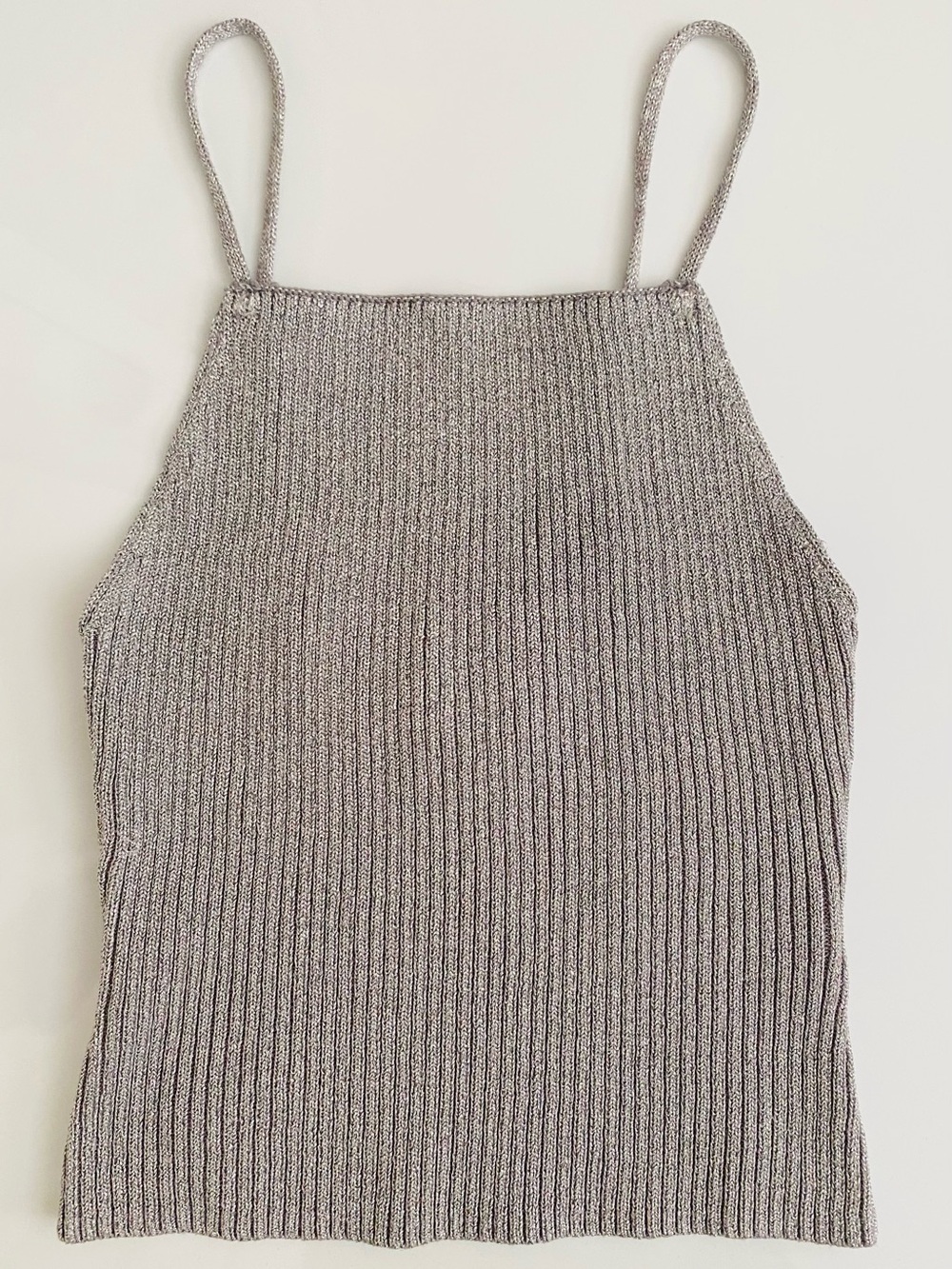 Silver shimmery Ribbed Camisole/Tank Top (cropped) - Picture 1 of 7